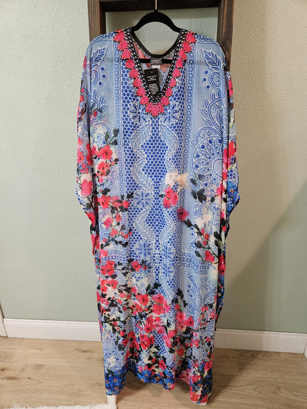 NWT Sakkas Wilder Rhinestone Long Sheer Caftan Dress Cover Up Size OS
